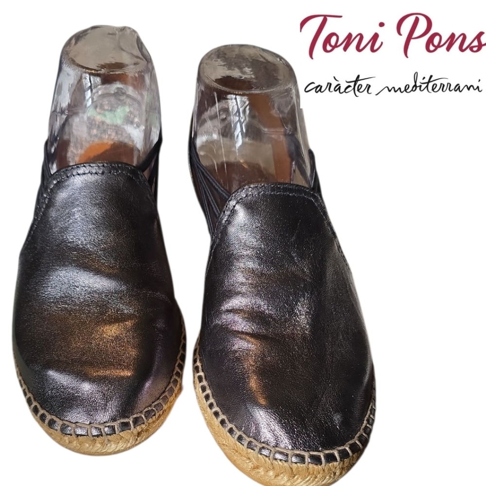 TONI PONS Noelia Espadrille Slip On Metallic Gunmetal Gray 37/6.5 - Picture 3 of 6